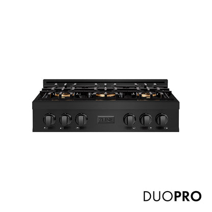 ZLINE 36 in. Classic Gas Rangetop with 6 Burner DuoPro™ Cooktop in Black Stainless Steel (PCRTB-36)