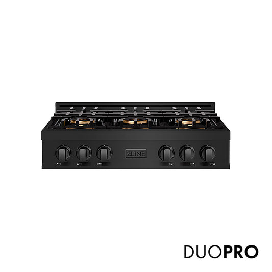 ZLINE 36 in. Classic Gas Rangetop with 6 Burner DuoPro™ Cooktop in Black Stainless Steel (PCRTB-36)