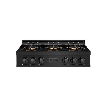 ZLINE 36 in. Classic Gas Rangetop with 6 Burner DuoPro™ Cooktop in Black Stainless Steel (PCRTB-36)
