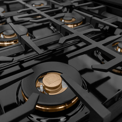 ZLINE Autograph Edition 48 in. Classic Gas Rangetop with 8 Burner DuoPro™ Cooktop in Black Stainless Steel and Polished Gold Accents (PCRTBZ-48-G)
