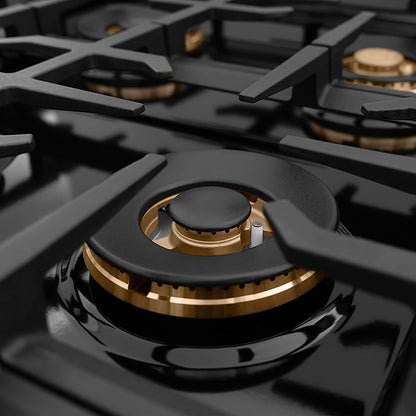 ZLINE Autograph Edition 48 in. Classic Gas Rangetop with 8 Burner DuoPro™ Cooktop in Black Stainless Steel and Polished Gold Accents (PCRTBZ-48-G)