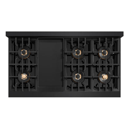 ZLINE Autograph Edition 48 in. Classic Gas Rangetop with 8 Burner DuoPro™ Cooktop in Black Stainless Steel and Polished Gold Accents (PCRTBZ-48-G)
