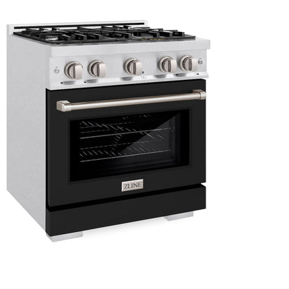 ZLINE 30 in. 4.2 cu. ft. Select Dual Fuel Range with 4 Burner Gas Cooktop and Electric Convection Oven in Satin Stainless Steel with Black Matte Door (HDRS-BLM-30)