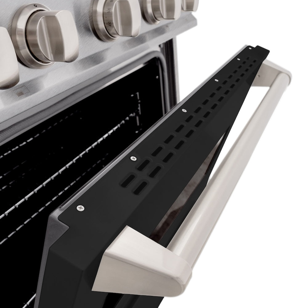 ZLINE 30 in. 4.2 cu. ft. Classic Dual Fuel Range with 4 Burner Gas Cooktop and Electric Convection Oven in Satin Stainless Steel with Black Matte Door (CDRS-BLM-30)