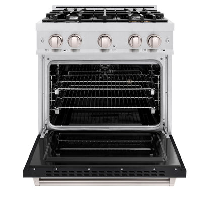 ZLINE 30 in. 4.2 cu. ft. Classic Dual Fuel Range with 4 Burner Gas Cooktop and Electric Convection Oven in Satin Stainless Steel with Black Matte Door (CDRS-BLM-30)