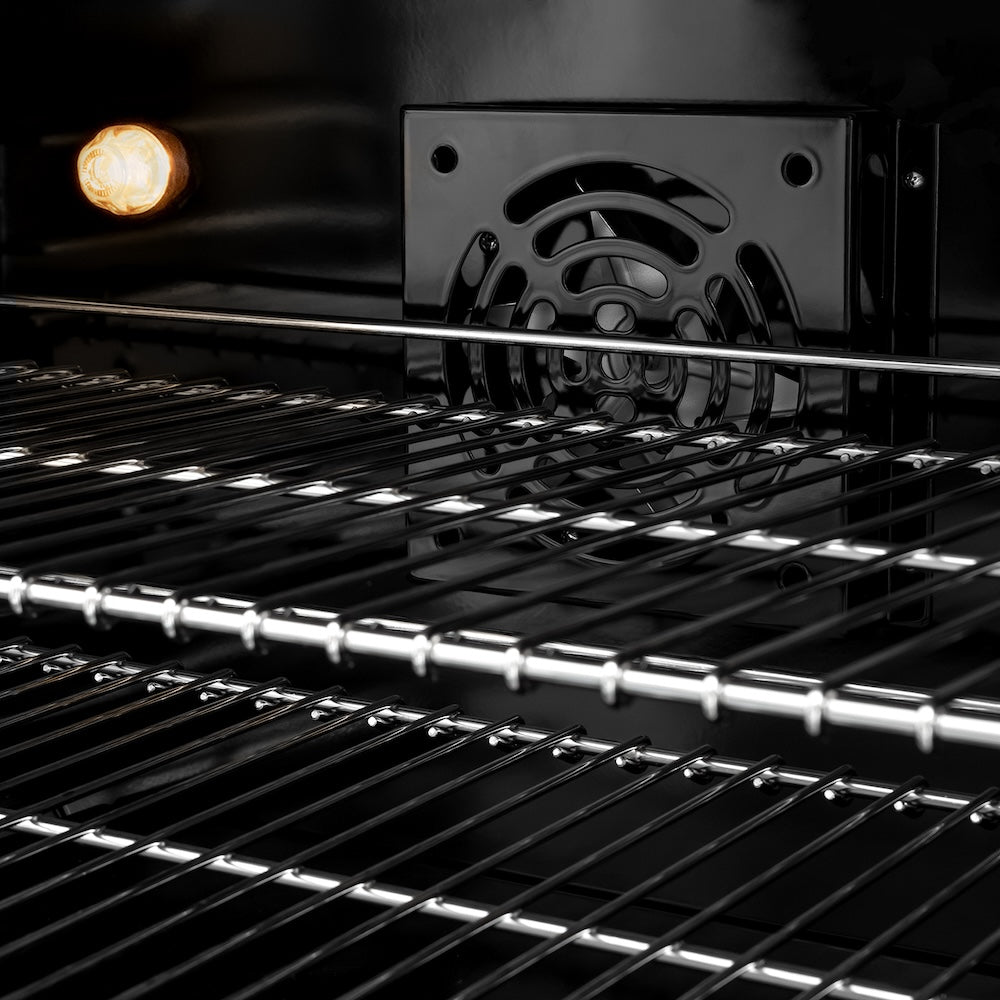 ZLINE 36 in. 5.2 cu. ft. Classic Dual Fuel Range with 6 Burner Gas Cooktop and Electric Convection Oven in Satin Stainless Steel with Black Matte Door (CDRS-BLM-36)