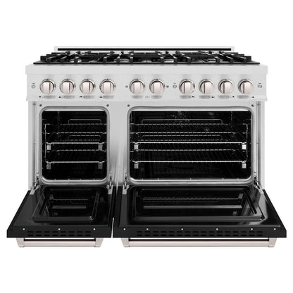 ZLINE 48 in. 6.7 cu. ft. Classic Double Oven Dual Fuel Range with 8 Burner Gas Cooktop in Satin Stainless Steel with Black Matte Doors (CDRS-BLM-48)