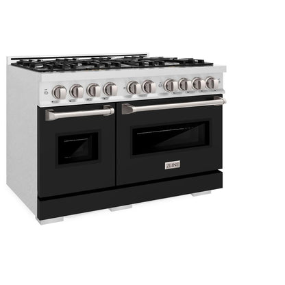 ZLINE 48 in. 6.7 cu. ft. Classic Double Oven Dual Fuel Range with 8 Burner Gas Cooktop in Satin Stainless Steel with Black Matte Doors (CDRS-BLM-48)