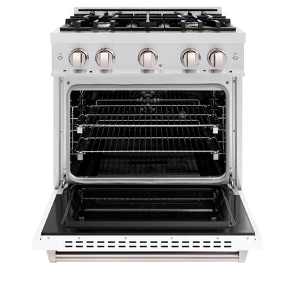 ZLINE 30 in. 4.2 cu. ft. Classic Dual Fuel Range with 4 Burner Gas Cooktop and Electric Convection Oven in Satin Stainless Steel with White Matte Door (CDRS-WM-30)