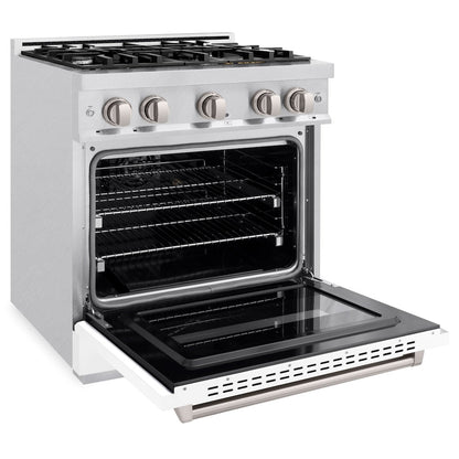 ZLINE 30 in. 4.2 cu. ft. Classic Dual Fuel Range with 4 Burner Gas Cooktop and Electric Convection Oven in Satin Stainless Steel with White Matte Door (CDRS-WM-30)