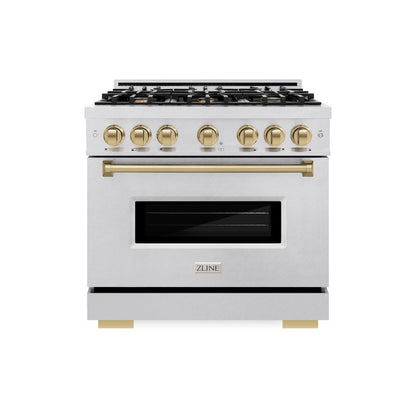 ZLINE Autograph Edition 36 in. 5.2 cu. ft. Classic Dual Fuel Range with 6 Burner Gas Cooktop and Electric Convection Oven in Satin Stainless Steel with Champagne Bronze Accents (CDRSZ-36-CB)