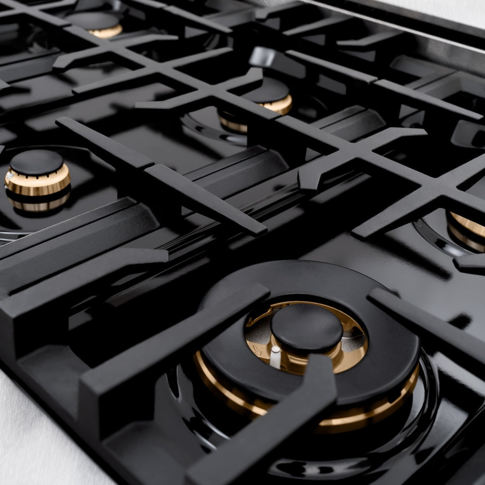 ZLINE Autograph Edition 48 in. 6.7 cu. ft. Classic Double Oven Dual Fuel Range with 8 Burner Gas Cooktop in Satin Stainless Steel with Black Matte Doors and Champagne Bronze Accents (CDRSZ-BLM-48-CB)