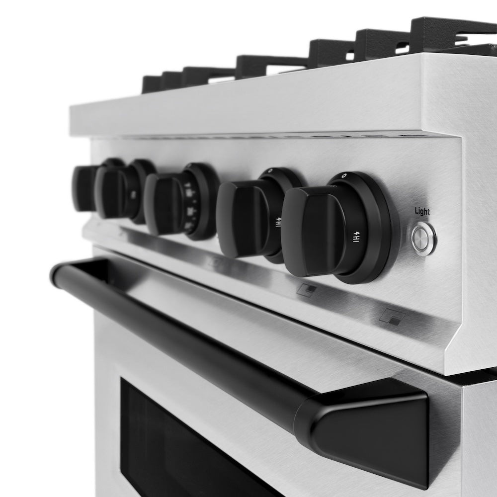 ZLINE Autograph Edition 30 in. 4.2 cu. ft. Classic Dual Fuel Range with 4 Burner Gas Cooktop and Electric Convection Oven in Satin Stainless Steel with Matte Black Accents (CDRSZ-30-MB)