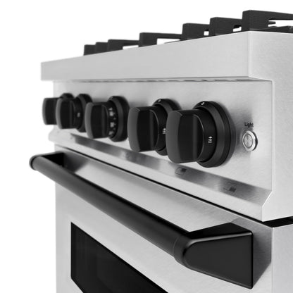 ZLINE Autograph Edition 30 in. 4.2 cu. ft. Classic Dual Fuel Range with 4 Burner Gas Cooktop and Electric Convection Oven in Satin Stainless Steel with Matte Black Accents (CDRSZ-30-MB)
