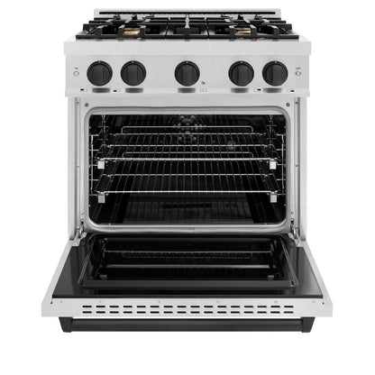 ZLINE Autograph Edition 30 in. 4.2 cu. ft. Classic Dual Fuel Range with 4 Burner Gas Cooktop and Electric Convection Oven in Satin Stainless Steel with Matte Black Accents (CDRSZ-30-MB)
