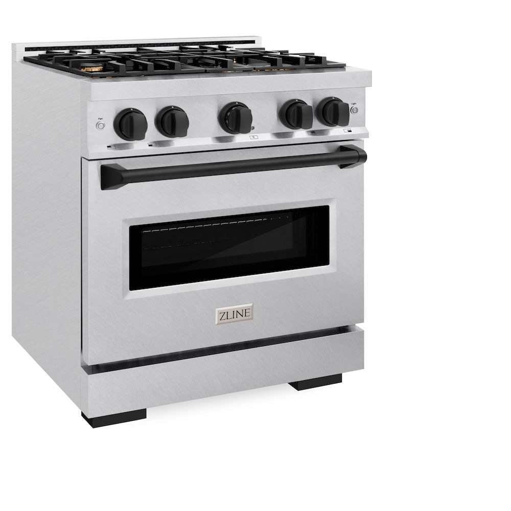 ZLINE Autograph Edition 30 in. 4.2 cu. ft. Classic Dual Fuel Range with 4 Burner Gas Cooktop and Electric Convection Oven in Satin Stainless Steel with Matte Black Accents (CDRSZ-30-MB)