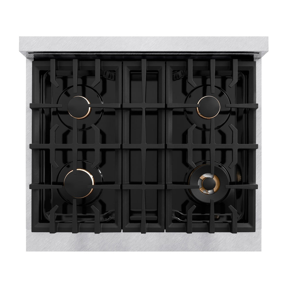 ZLINE Autograph Edition 30 in. 4.2 cu. ft. Classic Dual Fuel Range with 4 Burner Gas Cooktop and Electric Convection Oven in Satin Stainless Steel with Matte Black Accents (CDRSZ-30-MB)