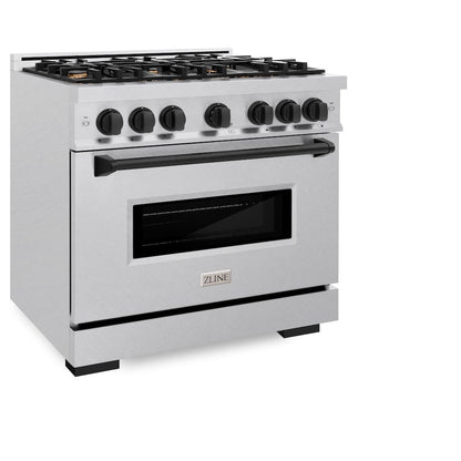 ZLINE Autograph Edition 36 in. 5.2 cu. ft. Classic Dual Fuel Range with 6 Burner Gas Cooktop and Electric Convection Oven in Satin Stainless Steel with Matte Black Accents (CDRSZ-36-MB)
