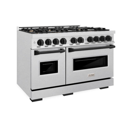 ZLINE Autograph Edition 48 in. 6.7 cu. ft. Classic Double Oven Dual Fuel Range with 8 Burner Gas Cooktop in Satin Stainless Steel and Matte Black Accents (CDRSZ-48-MB)