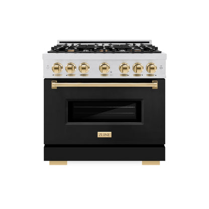ZLINE Autograph Edition 36 in. 5.2 cu. ft. Classic Dual Fuel Range with 6 Burner Gas Cooktop and Electric Convection Oven in Satin Stainless Steel with Polished Gold Accents (CDRSZ-36-G)