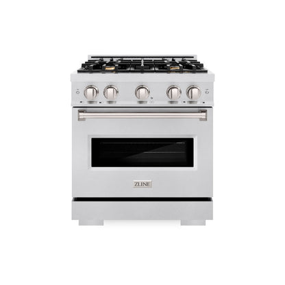 ZLINE 30 in. 4.2 cu. ft. Classic Dual Fuel Range with Gas Cooktop and Electric Convection Oven in Satin Stainless Steel with 4 Brass Burners (CDRS-BR-30)