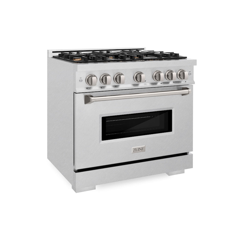 ZLINE 36 in. 5.2 cu. ft. Classic Dual Fuel Range with Gas Cooktop and Electric Convection Oven in Satin Stainless Steel with 6 Brass Burners (CDRS-BR-36)