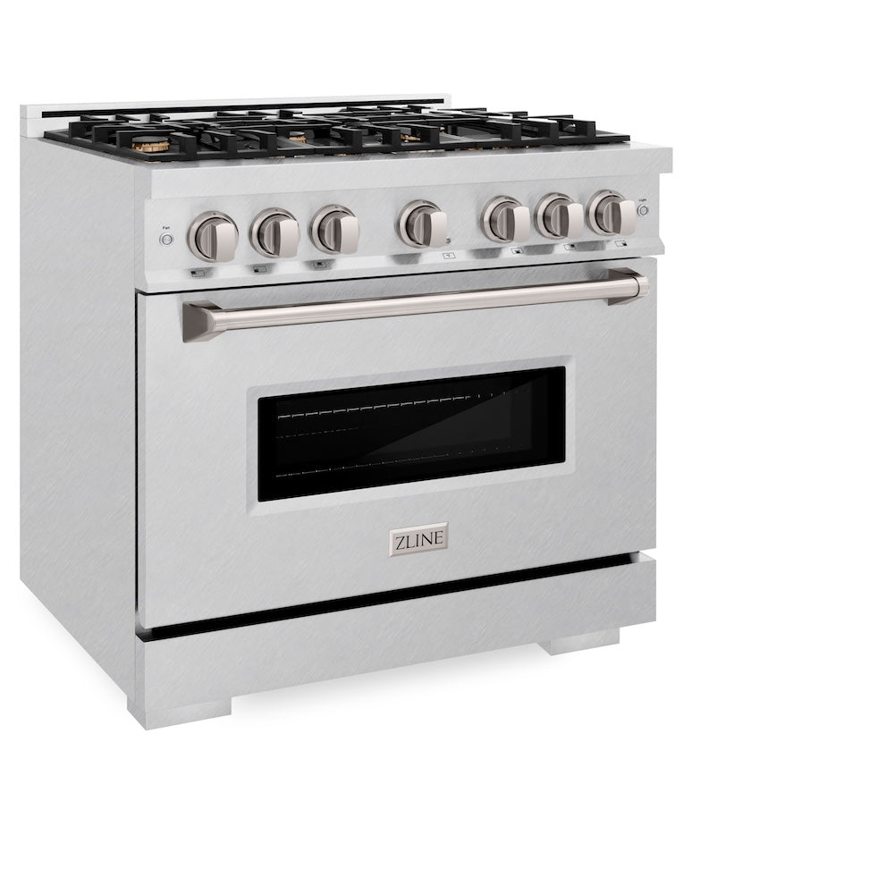 ZLINE 36 in. 5.2 cu. ft. Classic Dual Fuel Range with Gas Cooktop and Electric Convection Oven in Satin Stainless Steel with 6 Brass Burners (CDRS-BR-36)