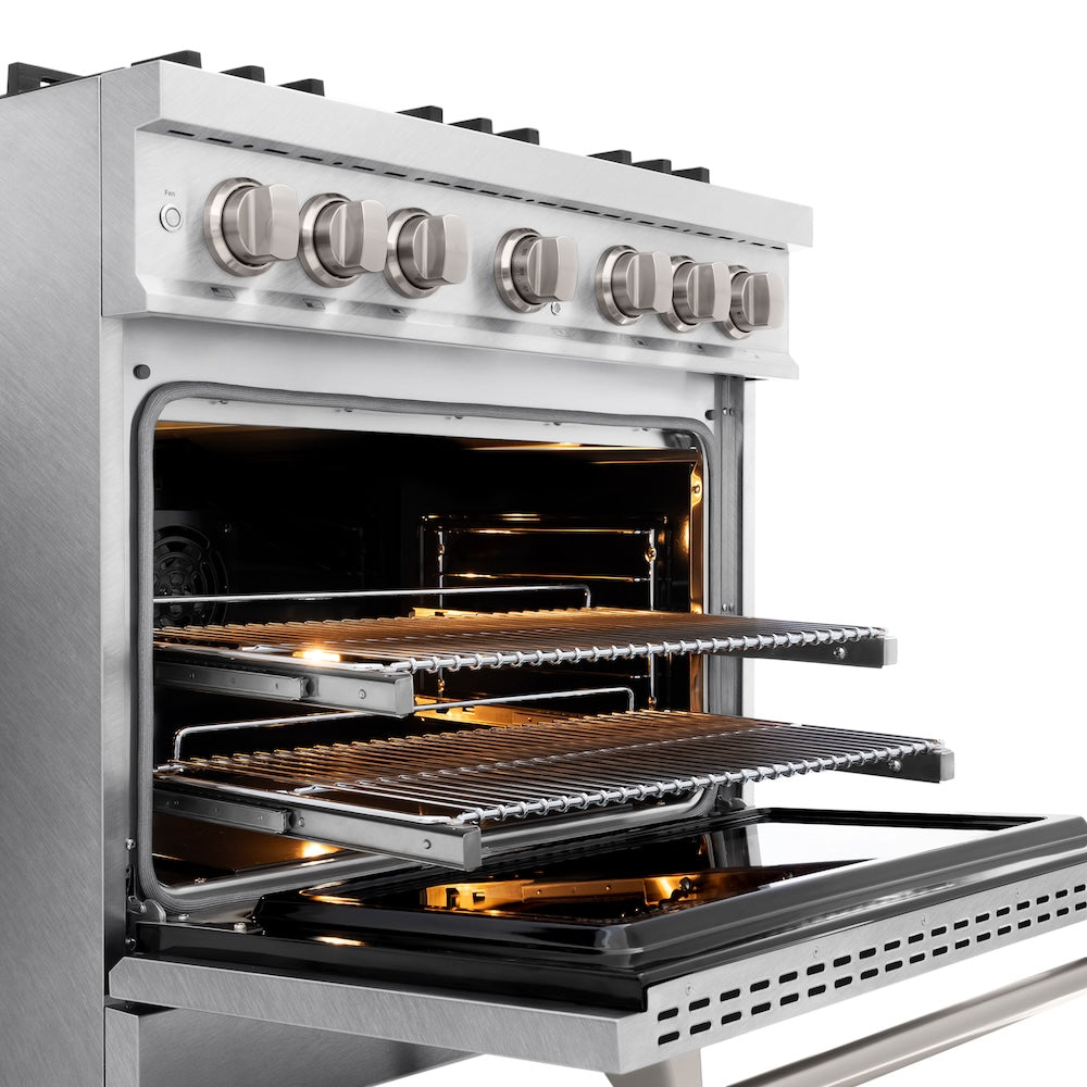 ZLINE 36 in. 5.2 cu. ft. Classic Dual Fuel Range with Gas Cooktop and Electric Convection Oven in Satin Stainless Steel with 6 Brass Burners (CDRS-BR-36)