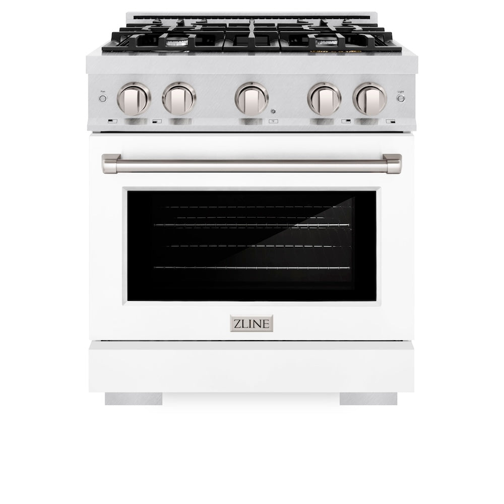 ZLINE 30 in. 4.2 cu. ft. Select Dual Fuel Range with 4 Burner Gas Cooktop and Electric Convection Oven in Satin Stainless Steel with White Matte Door (HDRS-WM-30)