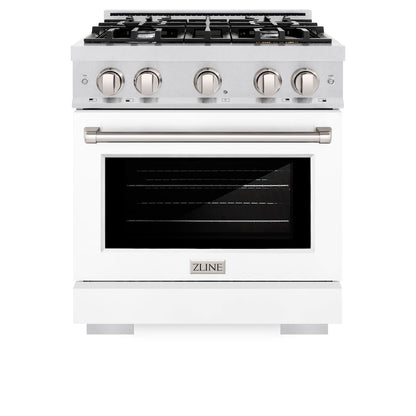 ZLINE 30 in. 4.2 cu. ft. Select Dual Fuel Range with 4 Burner Gas Cooktop and Electric Convection Oven in Satin Stainless Steel with White Matte Door (HDRS-WM-30)