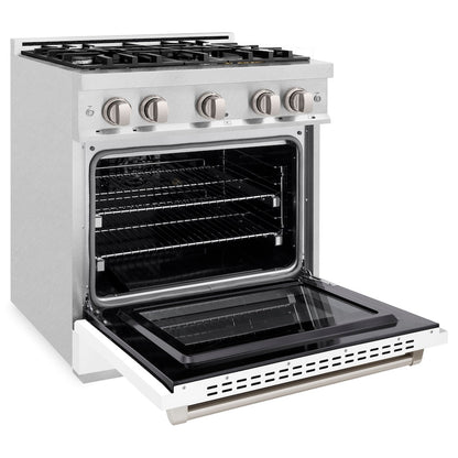 ZLINE 30 in. 4.2 cu. ft. Select Dual Fuel Range with 4 Burner Gas Cooktop and Electric Convection Oven in Satin Stainless Steel with White Matte Door (HDRS-WM-30)