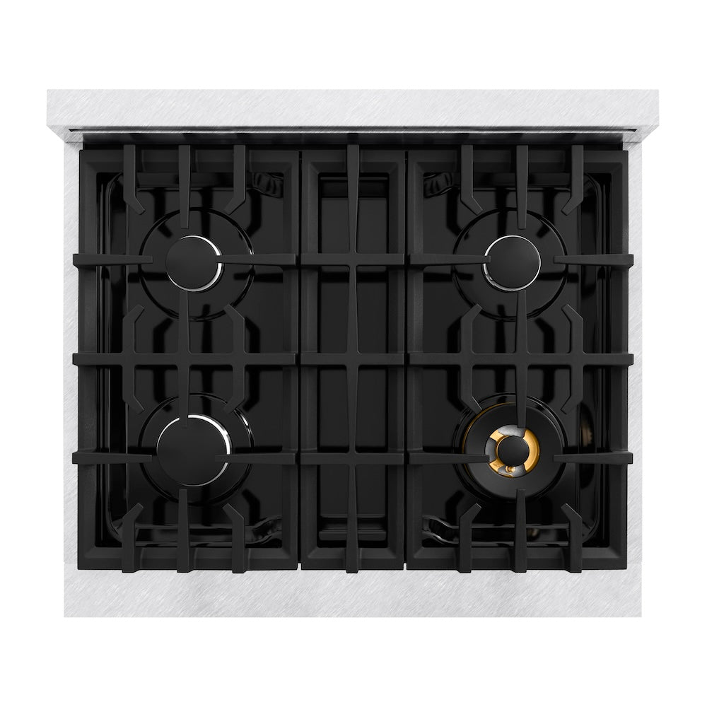 ZLINE 30 in. 4.2 cu. ft. Select Dual Fuel Range with 4 Burner Gas Cooktop and Electric Convection Oven in Satin Stainless Steel with White Matte Door (HDRS-WM-30)