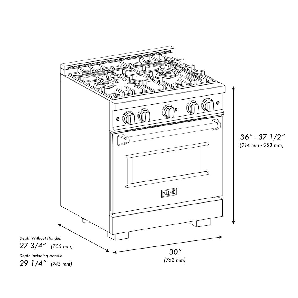 ZLINE 30 in. 4.2 cu. ft. Classic Gas Range with 4 Burner Cooktop and Convection Gas Oven in Satin Stainless Steel (CGRS-30)