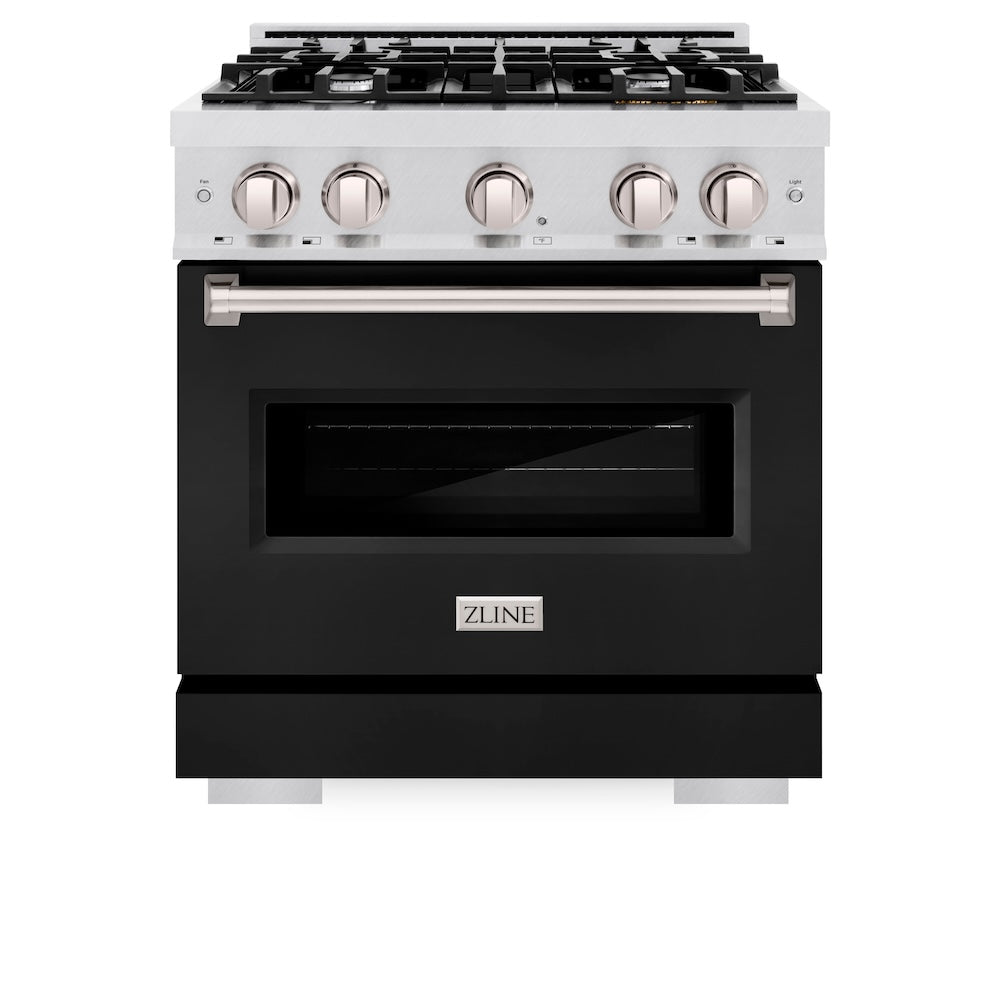 ZLINE 30 in. 4.2 cu. ft. Classic Gas Range with 4 Burner Cooktop and Convection Gas Oven in Satin Stainless Steel with Black Matte Door (CGRS-BLM-30)