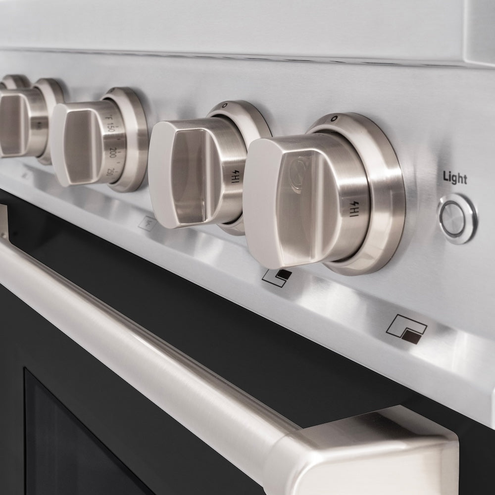 ZLINE 30 in. 4.2 cu. ft. Classic Gas Range with 4 Burner Cooktop and Convection Gas Oven in Satin Stainless Steel with Black Matte Door (CGRS-BLM-30)