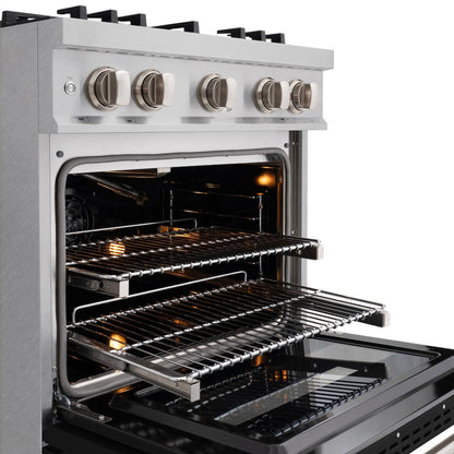 ZLINE 30 in. 4.2 cu. ft. Classic Gas Range with 4 Burner Cooktop and Convection Gas Oven in Satin Stainless Steel with Black Matte Door (CGRS-BLM-30)
