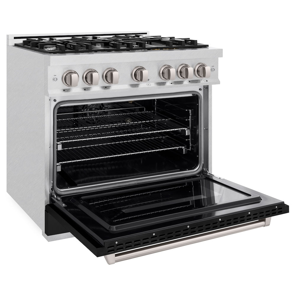 ZLINE 36 in. 5.2 cu. ft. Classic Gas Range with 6 Burner Cooktop and Convection Gas Oven in Satin Stainless Steel with Black Matte Door (CGRS-BLM-36)