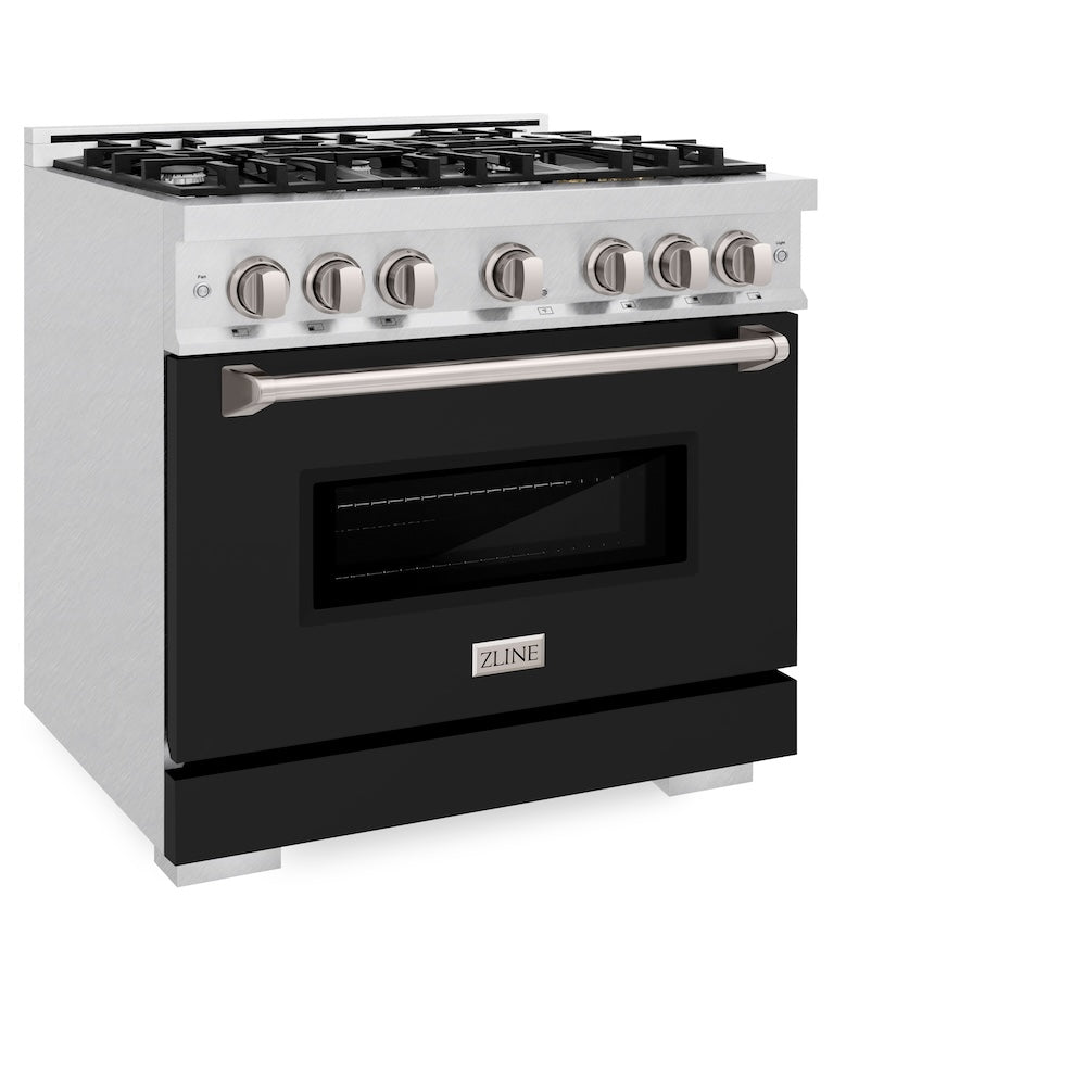 ZLINE 36 in. 5.2 cu. ft. Classic Gas Range with 6 Burner Cooktop and Convection Gas Oven in Satin Stainless Steel with Black Matte Door (CGRS-BLM-36)