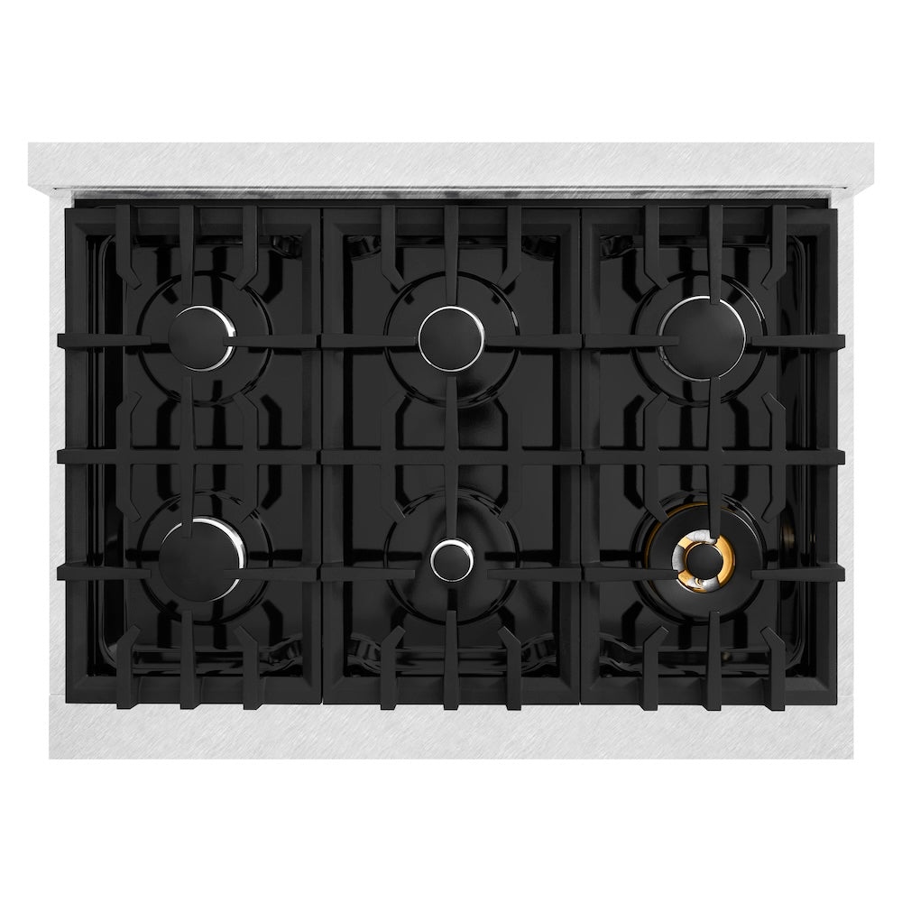 ZLINE 36 in. 5.2 cu. ft. Classic Gas Range with 6 Burner Cooktop and Convection Gas Oven in Satin Stainless Steel with Black Matte Door (CGRS-BLM-36)