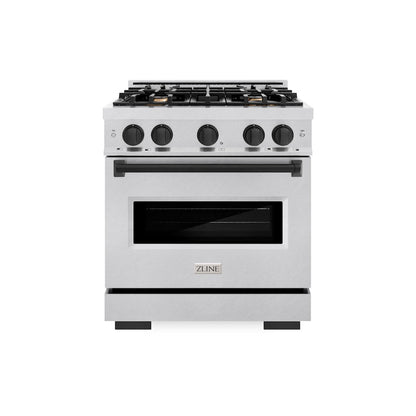 ZLINE Autograph Edition 30 in. 4.2 cu. ft. Classic Gas Range with 4 Burner Cooktop and Convection Gas Oven in Satin Stainless Steel and Matte Black Accents (CGRSZ-30-MB)