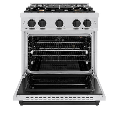 ZLINE Autograph Edition 30 in. 4.2 cu. ft. Classic Gas Range with 4 Burner Cooktop and Convection Gas Oven in Satin Stainless Steel and Matte Black Accents (CGRSZ-30-MB)