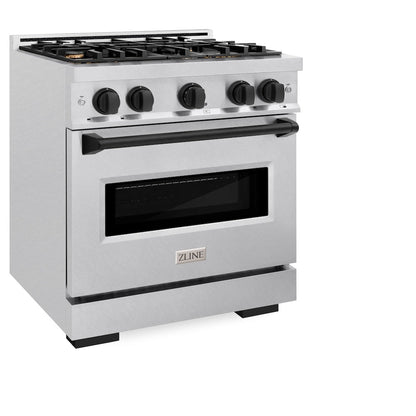 ZLINE Autograph Edition 30 in. 4.2 cu. ft. Classic Gas Range with 4 Burner Cooktop and Convection Gas Oven in Satin Stainless Steel and Matte Black Accents (CGRSZ-30-MB)