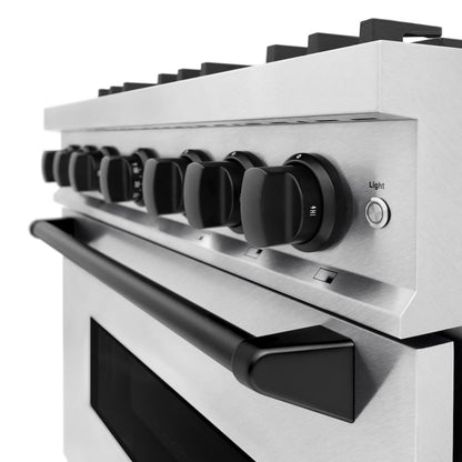 ZLINE Autograph Edition 36 in. 5.2 cu. ft. Classic Gas Range with 6 Burner Cooktop and Convection Gas Oven in Satin Stainless Steel and Matte Black Accents (CGRSZ-36-MB)