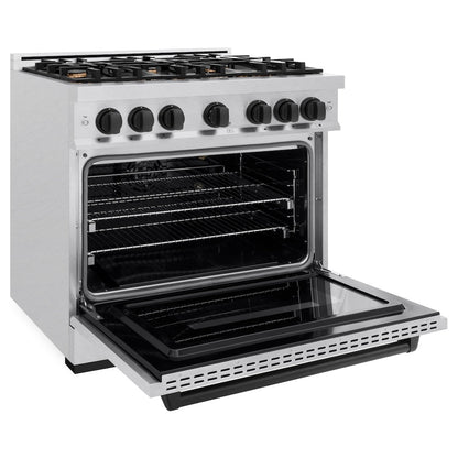 ZLINE Autograph Edition 36 in. 5.2 cu. ft. Classic Gas Range with 6 Burner Cooktop and Convection Gas Oven in Satin Stainless Steel and Matte Black Accents (CGRSZ-36-MB)