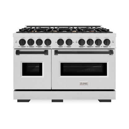ZLINE Autograph Edition 48 in. 6.7 cu. ft. Classic Double Oven Gas Range with 8 Burner Cooktop in Satin Stainless Steel and Matte Black Accents (CGRSZ-48-MB)