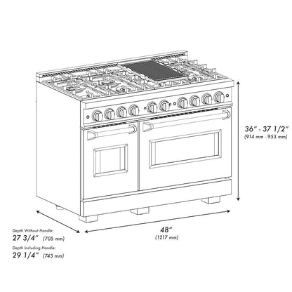 ZLINE Autograph Edition 48 in. 6.7 cu. ft. Classic Double Oven Gas Range with 8 Burner Cooktop in Satin Stainless Steel with White Matte Doors and Matte Black Accents (CGRSZ-WM-48-MB)