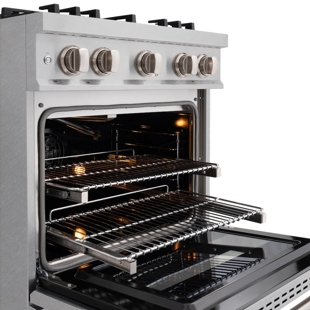 ZLINE 30 in. 4.2 cu. ft. Classic Gas Range with Convection Gas Oven in Satin Stainless Steel with 4 Brass Burners (CGRS-BR-30)