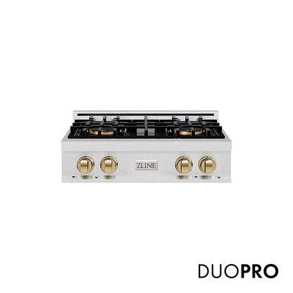 ZLINE Autograph Edition 30 in. Classic Gas Rangetop with 4 Burner DuoPro™ Cooktop in Satin Stainless Steel and Champagne Bronze Accents (PCRTSZ-30-CB)