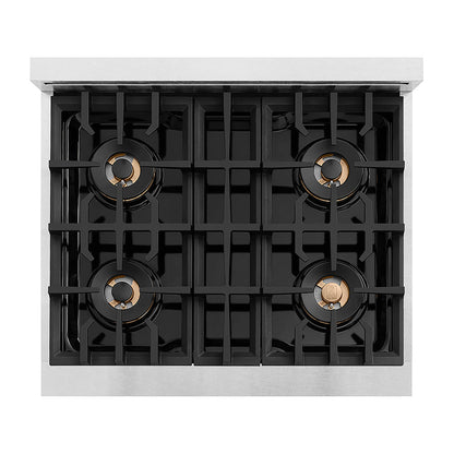 ZLINE Autograph Edition 30 in. Classic Gas Rangetop with 4 Burner DuoPro™ Cooktop in Satin Stainless Steel and Champagne Bronze Accents (PCRTSZ-30-CB)