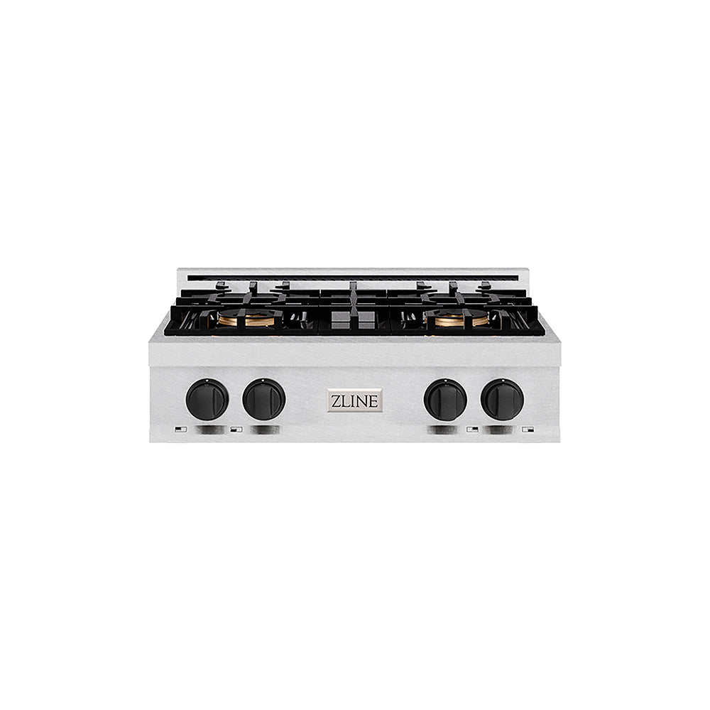 ZLINE Autograph Edition 30 in. Classic Gas Rangetop with 4 Burner DuoPro™ Cooktop in Satin Stainless Steel and Matte Black Accents (PCRTSZ-30-MB)